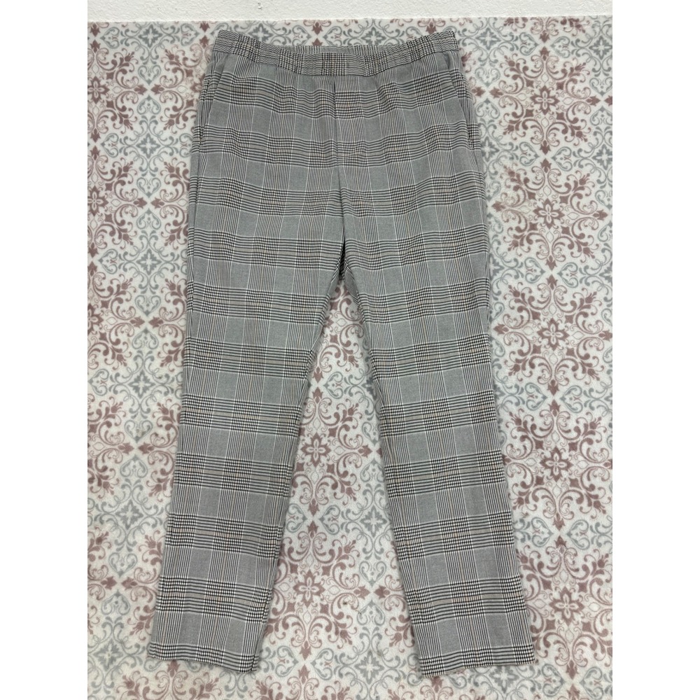 H&M Slim Fit Grey Glen Plaid Elastic Waist Trousers Mens Size Medium